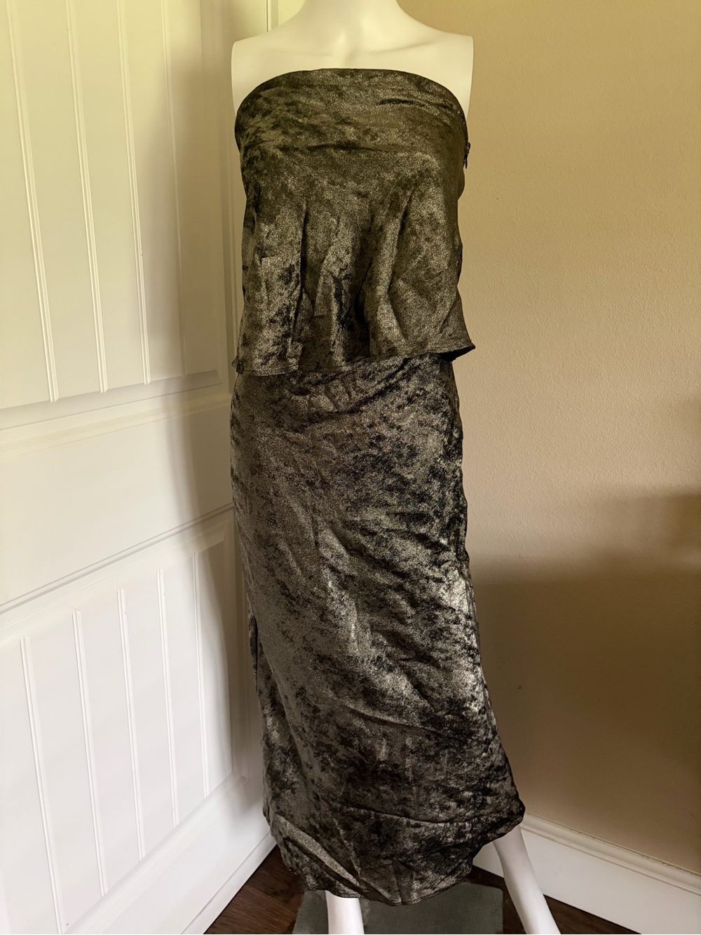 By Together Metallic Sparkly Strapless Maxi Dress Two Piece Top & Skirt